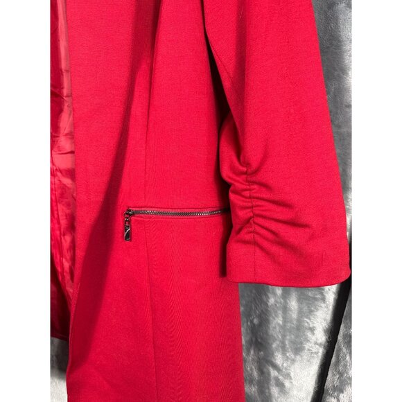 Kasper Red Womens Blazer Jacket M With Zipper Pockets & Ruched Sleeves - Picture 4 of 8